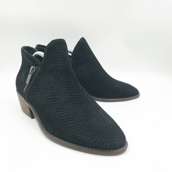 LUCKY BRAND Black Suede Block Heel Ankle Booties Womens 7 Western Boots - Picture 1 of 8